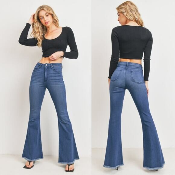 NWT JUST BLACK The Classic Bell Bottom Jean Size 30 Dark Denim - Picture 1 of 8